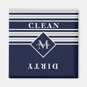 Nautical Modern Navy Gray Dishwasher Clean Dirty M Magnet