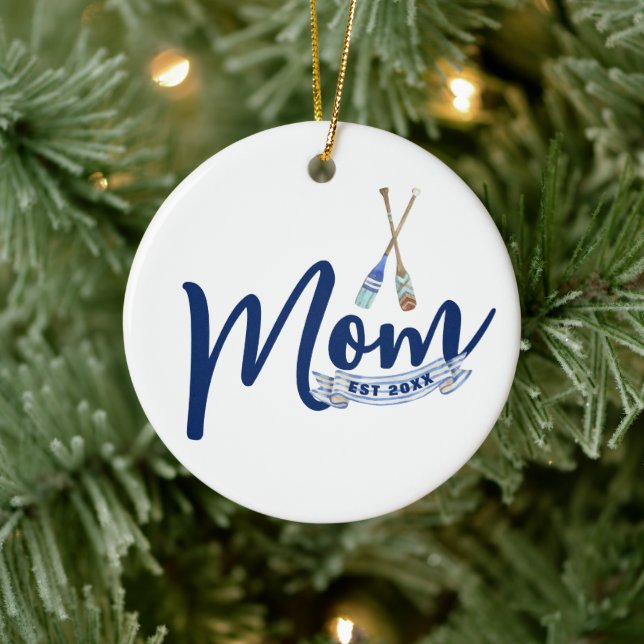 Nautical Mom Established Navy Blue Script  Ceramic Ornament (Tree)