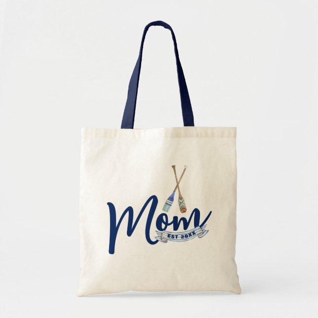 Nautical Mom Established Navy Blue Script Tote Bag (Front)