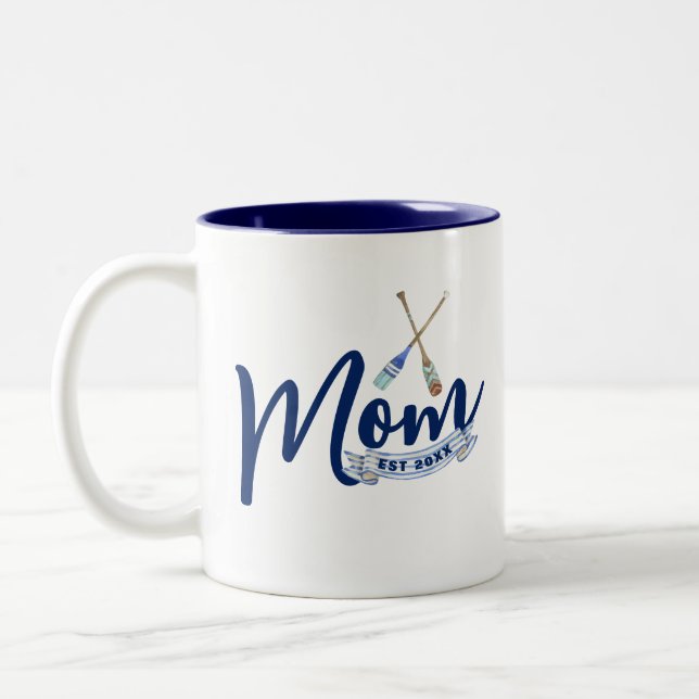 Nautical Mom Established Navy Blue Two-Tone Coffee Mug (Left)