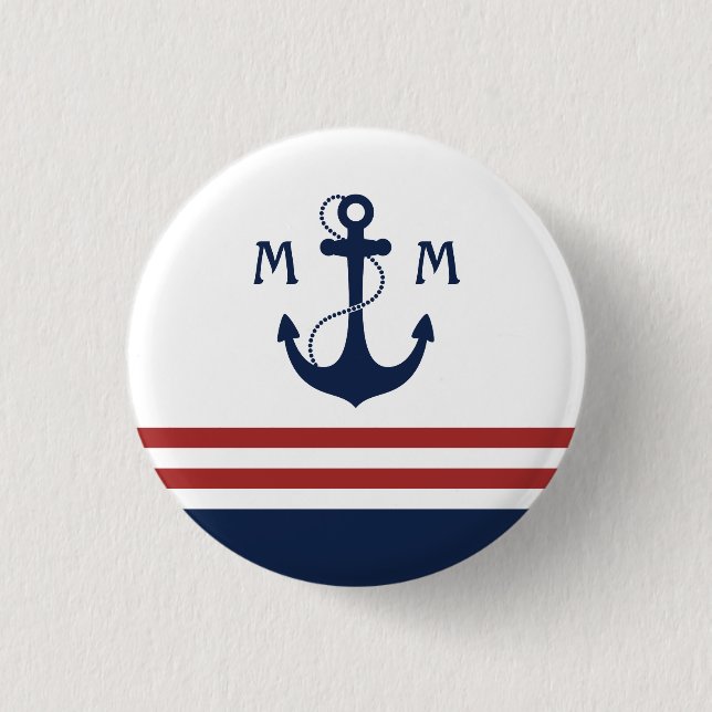 Nautical Monogram 3 Cm Round Badge (Front)