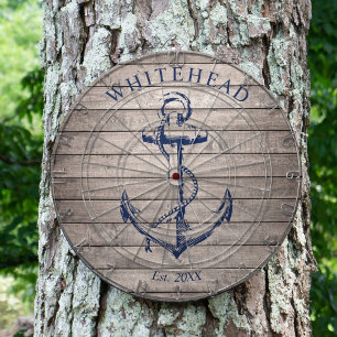 Nautical Monogram Anchor Beige Wood Dartboard