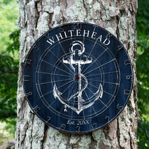Nautical Monogram Anchor Navy Blue Wood Dartboard