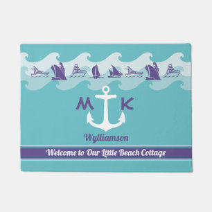 Nautical Monogram Anchor Waves Ship Boat Yacht Doormat