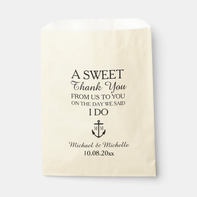 Nautical Monogram Anchor Wedding Candy Bar Buffet Favour Bag (Front)