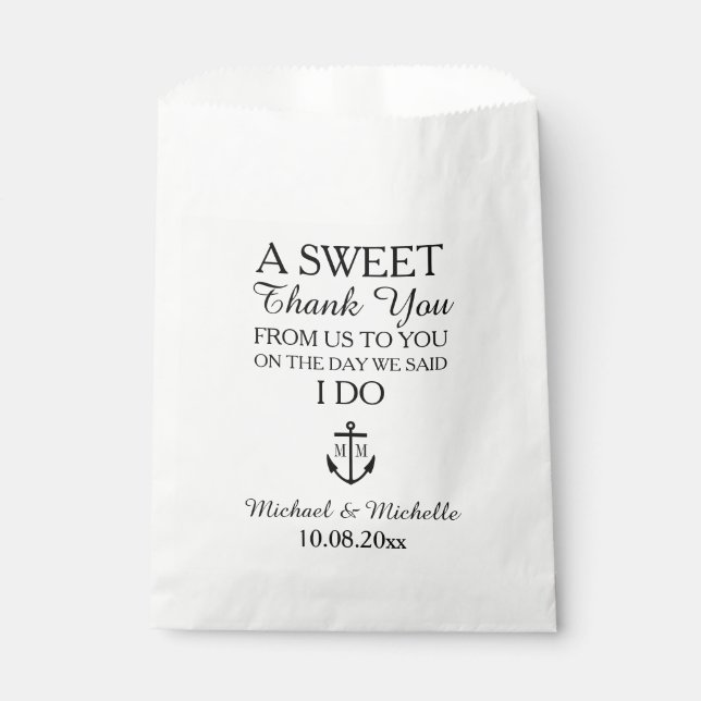 Nautical Monogram Anchor Wedding Candy Bar Buffet Favour Bag (Front)