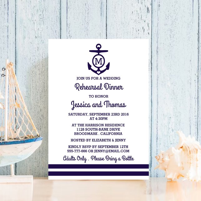 Nautical Monogram Anchor Wedding Rehearsal Dinner Invitation (Creator Uploaded)