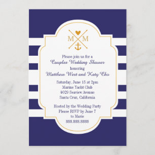 Nautical Monogram Couples Wedding Bridal Shower Invitation