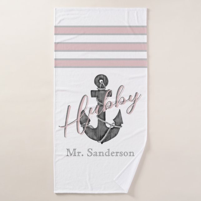 Nautical Monogram Dusty Rose Pink  Floral Anchor Bath Towel (Bath Towel)