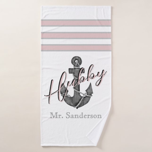 Nautical Monogram Dusty Rose Pink  Floral Anchor Bath Towel (Bath Towel)