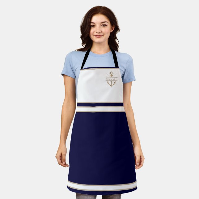  Nautical Monogram Navy Blue Anchor Apron (Worn)