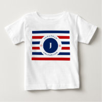 Nautical Monogram Navy Blue Red White Stripes