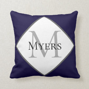 Nautical Monogram Navy Blue Throw Pillow