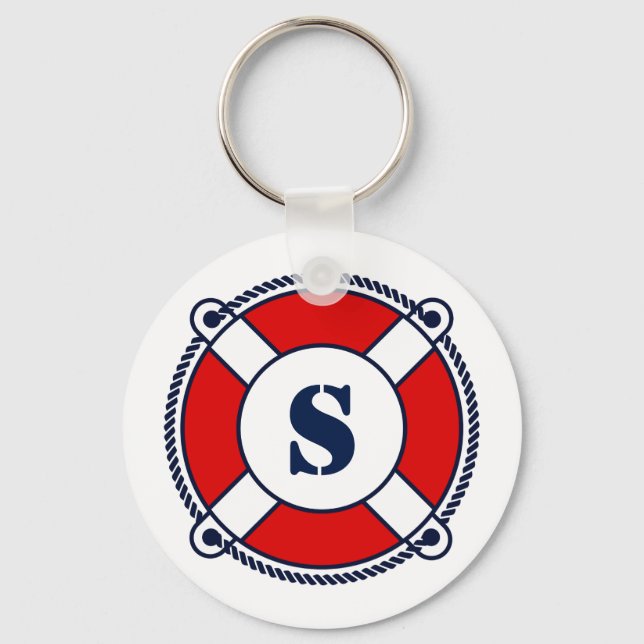 Nautical monogram ring buoy logo button keychain (Front)