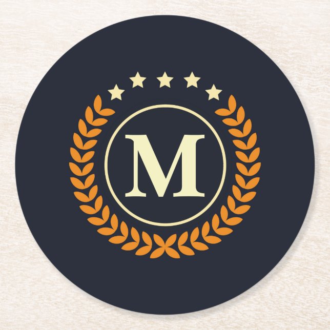 Nautical Monogram Round Paper Coaster (Front)
