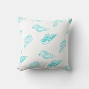 Nautical monogram Seashell Shells Aqua Teal Blue   Cushion