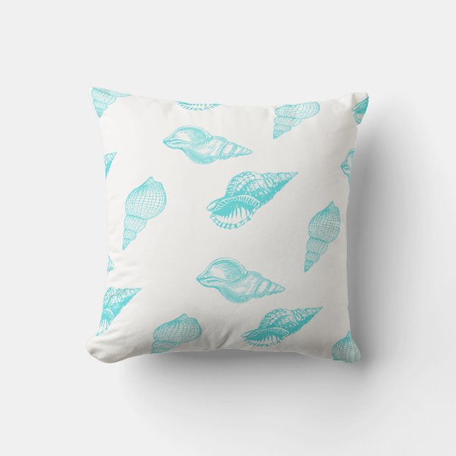 Nautical monogram Seashell Shells Aqua Teal Blue   Cushion (Front)