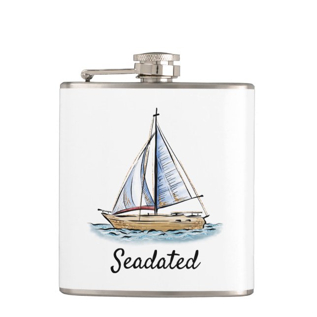 Nautical monogrammed flask with sailboat (Front)