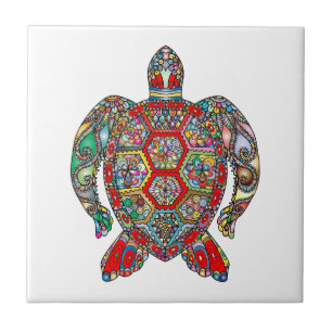 Nautical Mosaic Sea Turtle Colourful Ceramic Tile