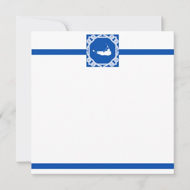 Nautical Nantucket Blue and White Flat Notecard (Front)