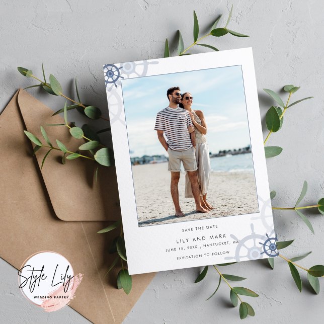 Nautical Nantucket Photo Elegant Wedding Save The Date (Creator Uploaded)