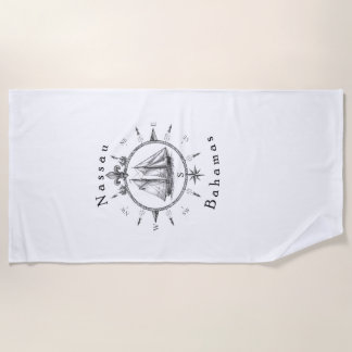 Nautical Nassau Bahamas Sailing T Shirt Compass Beach Towel