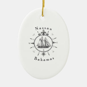 Nautical Nassau Bahamas Sailing T Shirt Compass Ceramic Ornament