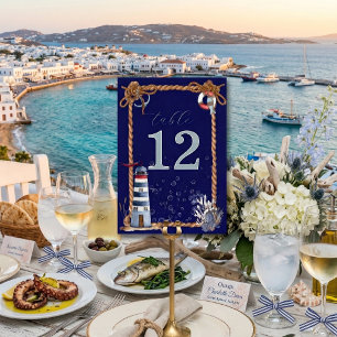 Nautical Nautical Navy Blue Rope & Lighthouse Table Number