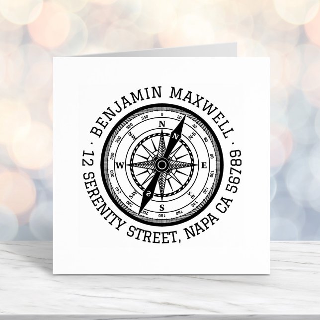 Nautical Navigation Compass Round Address Self-inking Stamp (Creator Uploaded)