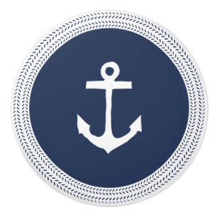 Nautical Navy Anchor and Rope Braid Ceramic Knob