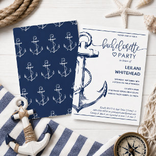 Nautical Navy Anchor Bachelorette Party White Invitation