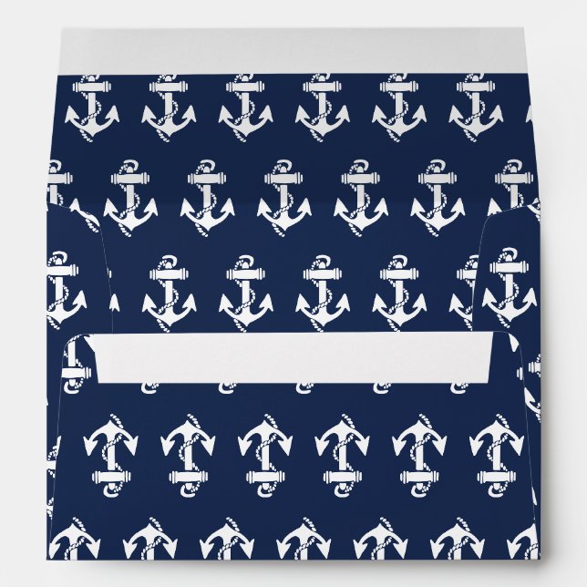 Nautical Navy Anchor Beach Coastal Ocean Wedding Envelope (Back (Bottom))