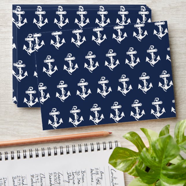 Nautical Navy Anchor Beach Coastal Ocean Wedding Envelope (Stacked)