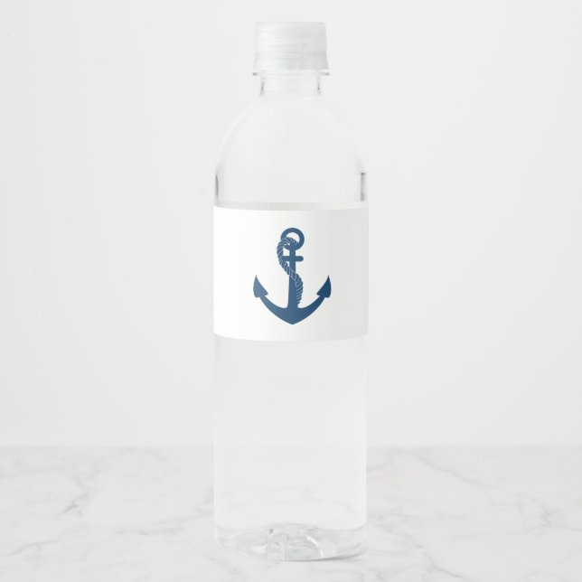 Nautical Navy Anchor Beach Wedding Bridal Shower Water Bottle Label (Front)