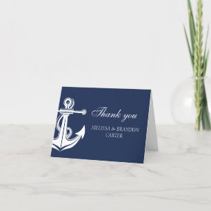 Nautical Navy Anchor Beach Wedding Thank you  Card