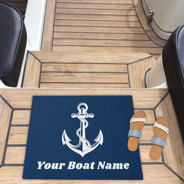 Nautical Navy Anchor Boat Name Doormat (Creator Uploaded)