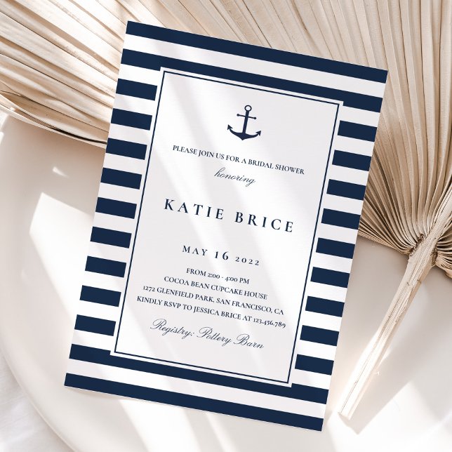 Nautical Navy Anchor Bridal Shower Invitation (Creator Uploaded)