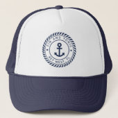 Nautical Navy Anchor Custom Boat Name Trucker Hat (Front)