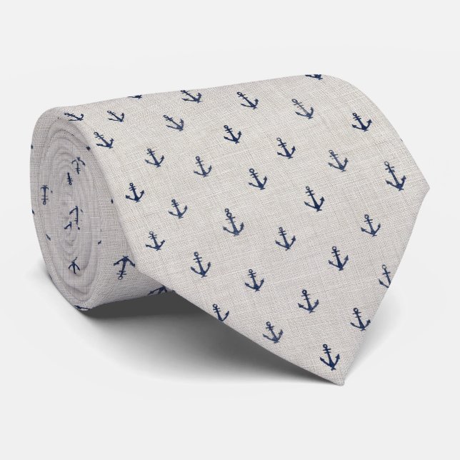 Nautical Navy Anchor Groomsmen Wedding Tie (Rolled)