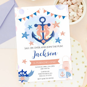 Nautical Navy Anchor Little Sailor Boy Birthday Invitation