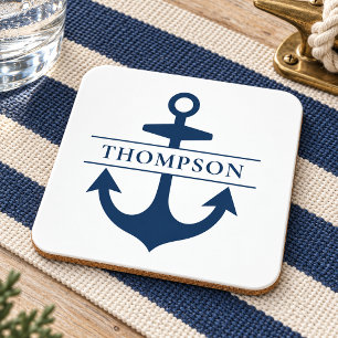 Nautical Navy Anchor Monogram Wedding Coaster
