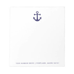 Nautical Navy Anchor on White Notepad
