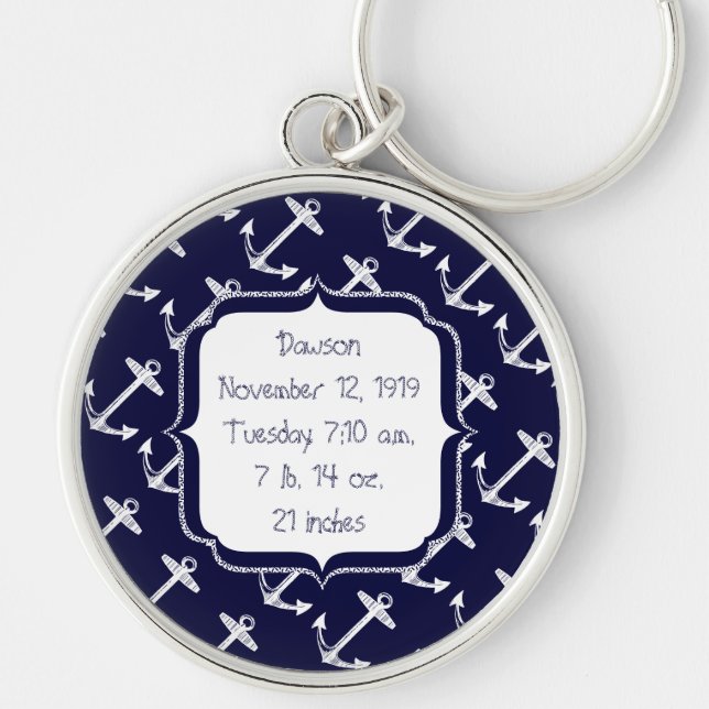 Nautical Navy Anchor Pattern Key Ring (Front)