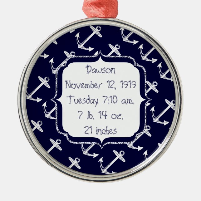 Nautical Navy Anchor Pattern Metal Tree Decoration (Front)