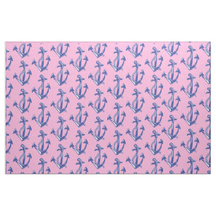 Nautical Navy Anchor pattern on pink Fabric