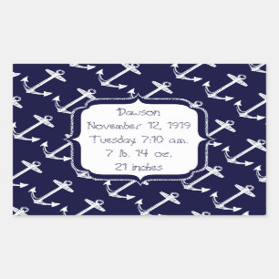 Nautical Navy Anchor Pattern Rectangular Sticker