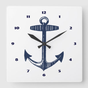 Nautical Navy Anchor Pattern Square Wall Clock