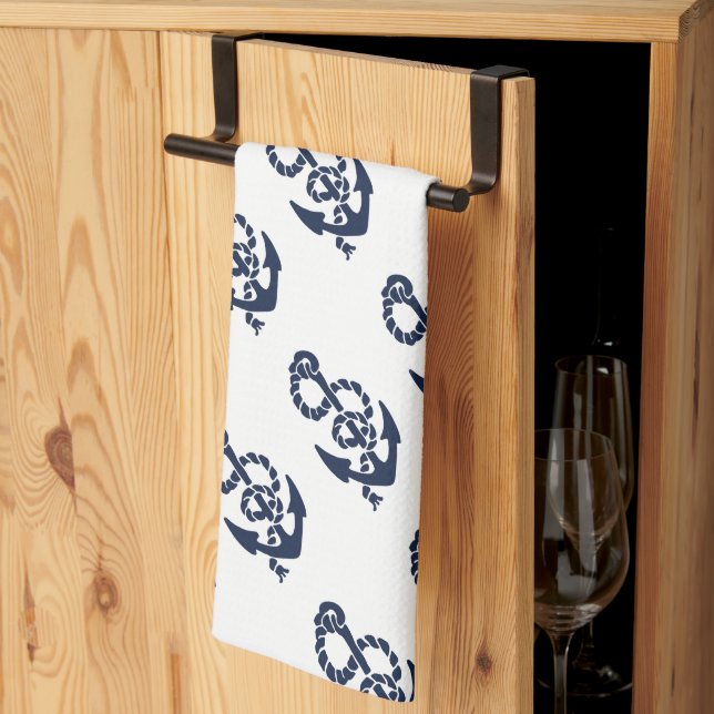 Nautical Navy Anchor Pattern Tea Towel (Thirds Fold)