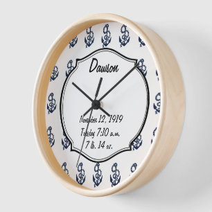 Nautical Navy Anchor Pattern Wall Clock
