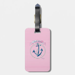 Nautical Navy Anchor, Pink, Blue Stripes Bag Tag
